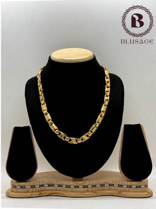 The Alpha Modern Designed Koyli Chain with Leaf Design in Brass Material Gold plated chain for Men